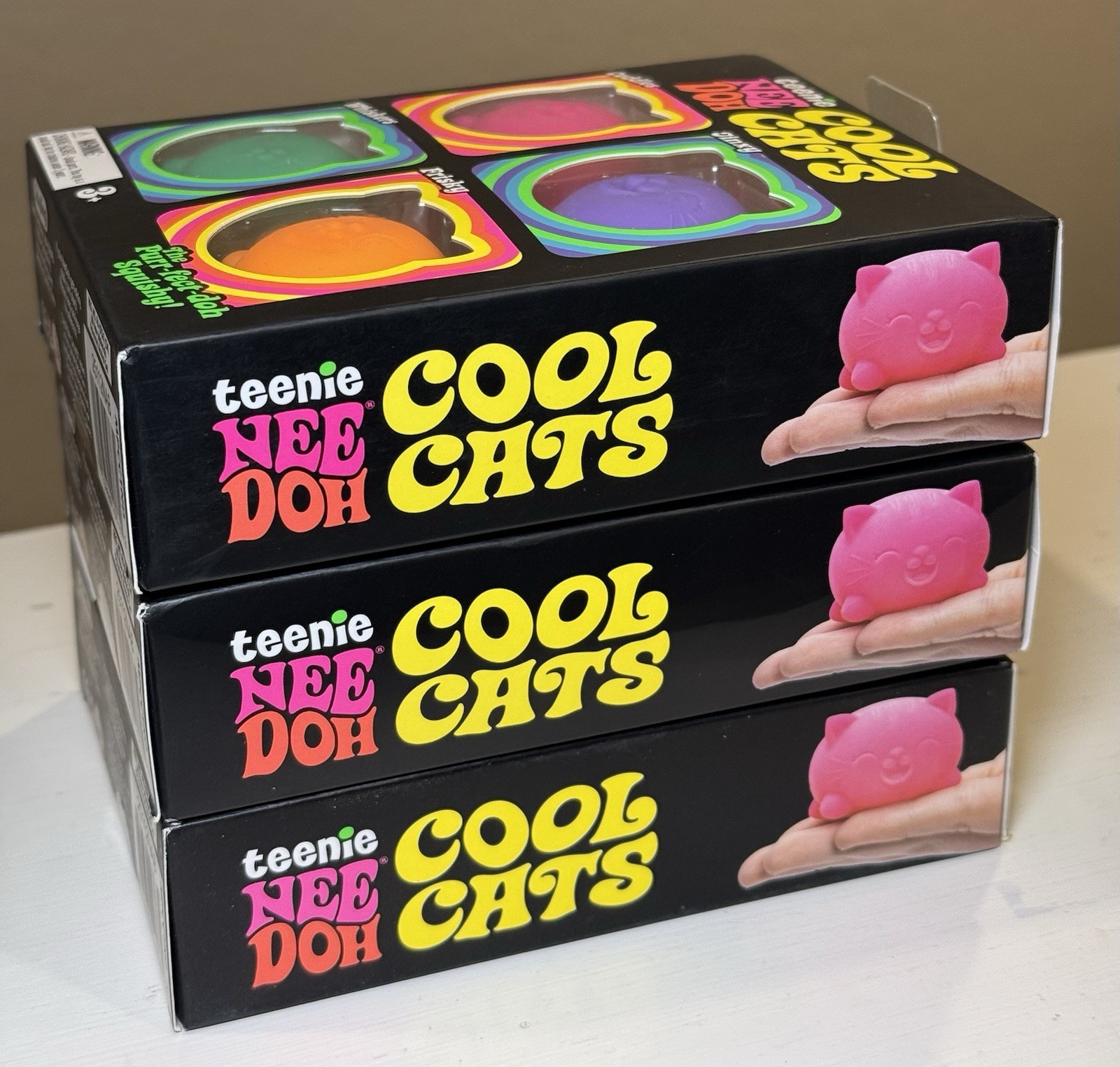 NeeDoh Teenie Cool Cats 4-Pack Schylling Squishy Kittens (LOT of 3)