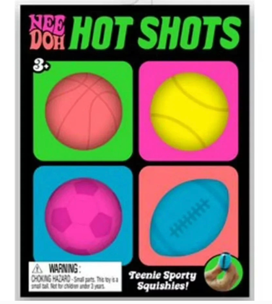 NeeDoh Teenie HOT SHOTS 4-pack, Nee Doh Mini Squishy Stress Balls, Set Of Four
