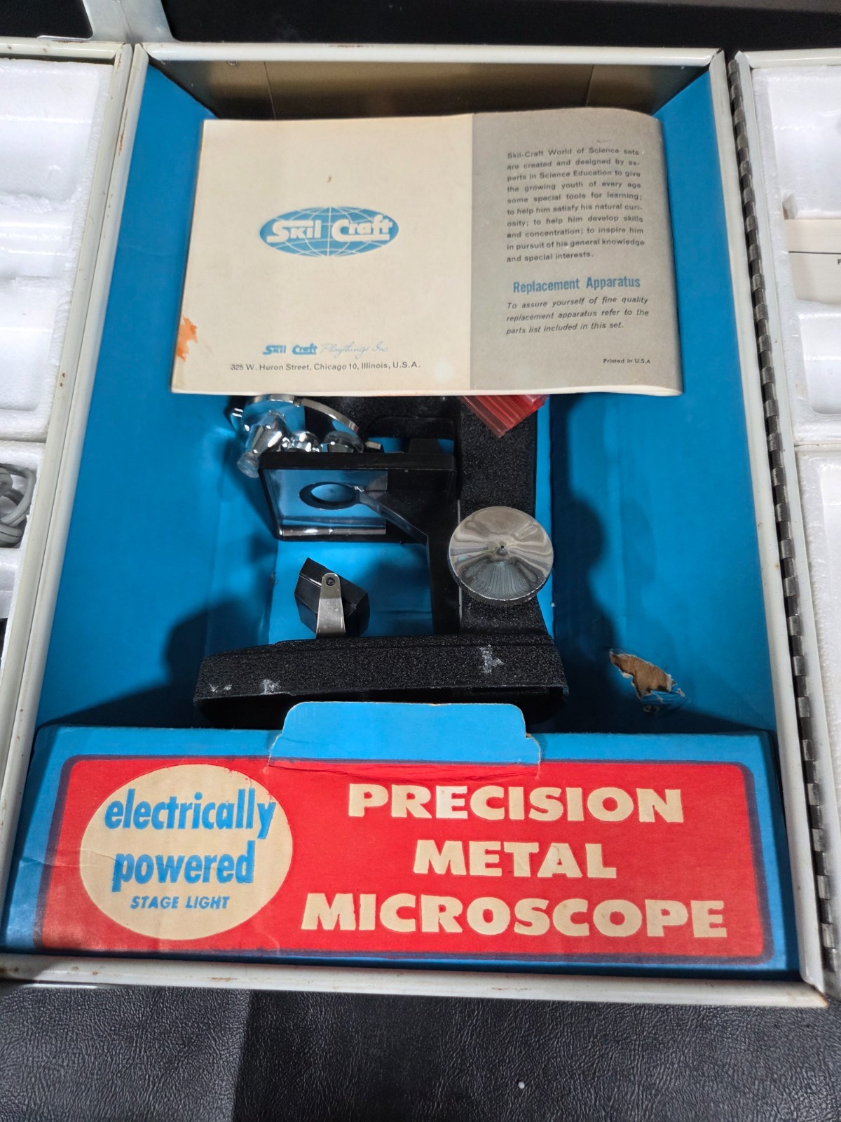 1960’s ​Vintage Skil Craft Microscope lab science toy hobby metal case