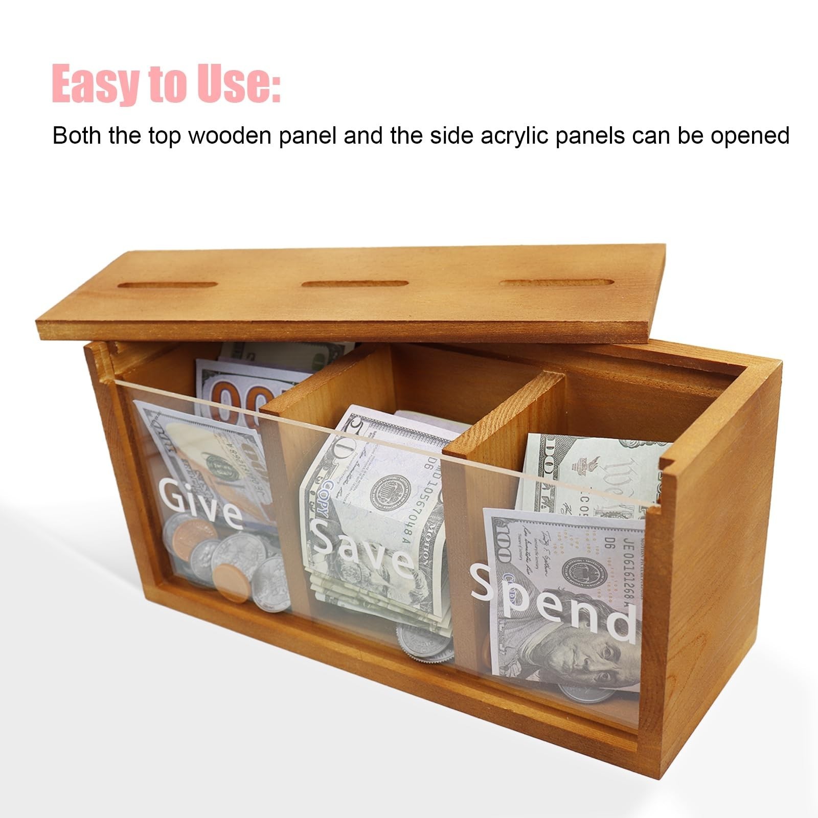 Spend Save Give Piggy Bank for Kids, Money Coin Savings Piggy Bank Jar Box fo…