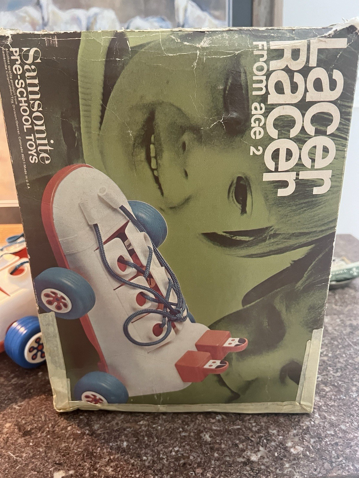 Vintage LACER RACER a shoe car w/ signs to learn shoe tying Including Box