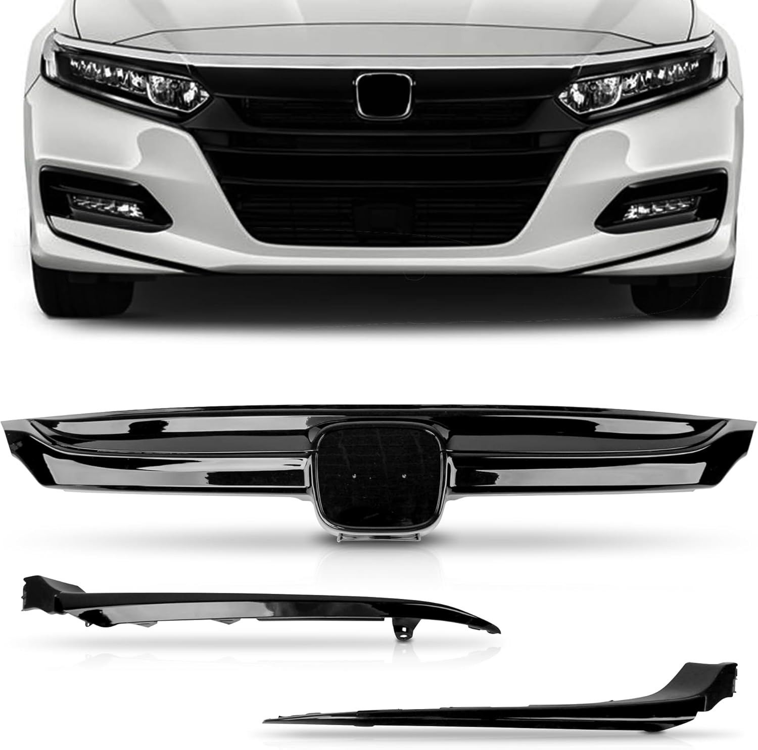 PartsFlow Front Bumper Grille Upper Grill With Trim Glossy Black Sport #R031