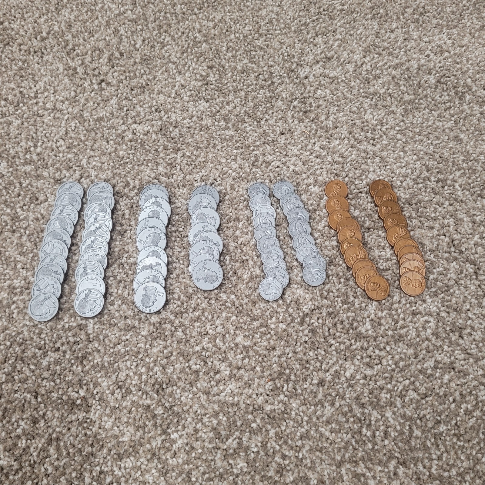 Assorted Play Money Toy Coins Lot – Plastic & Metal Look Alike Lot Of 77