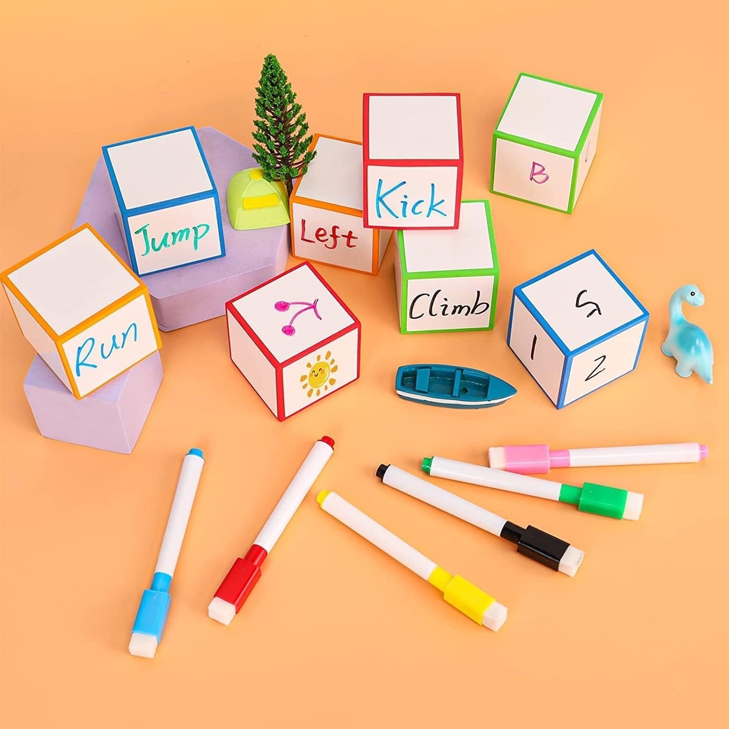Dry Erase Dice Set of 4-2×2 inches Multipurpose Colorful Write On Wipe Off Dr…