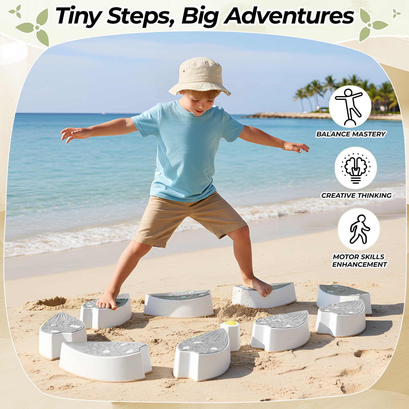 Stepping Stones for Kids, 3 Pcs Anti-Slip Balance Stones for Toddler, Gray