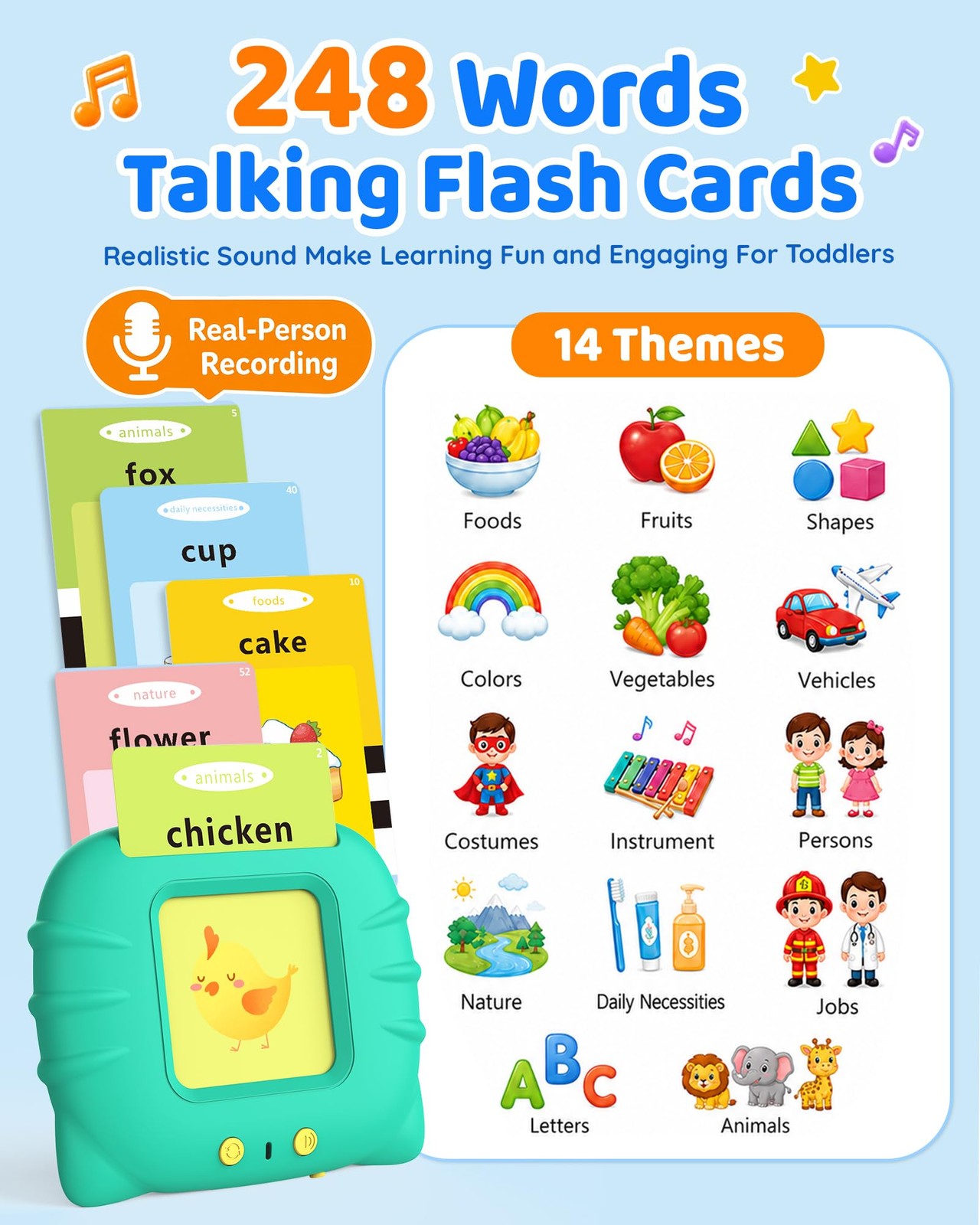 Aullsaty Talking Flash Cards for Toddlers 1-3, Upgraded 248 Medium, Green