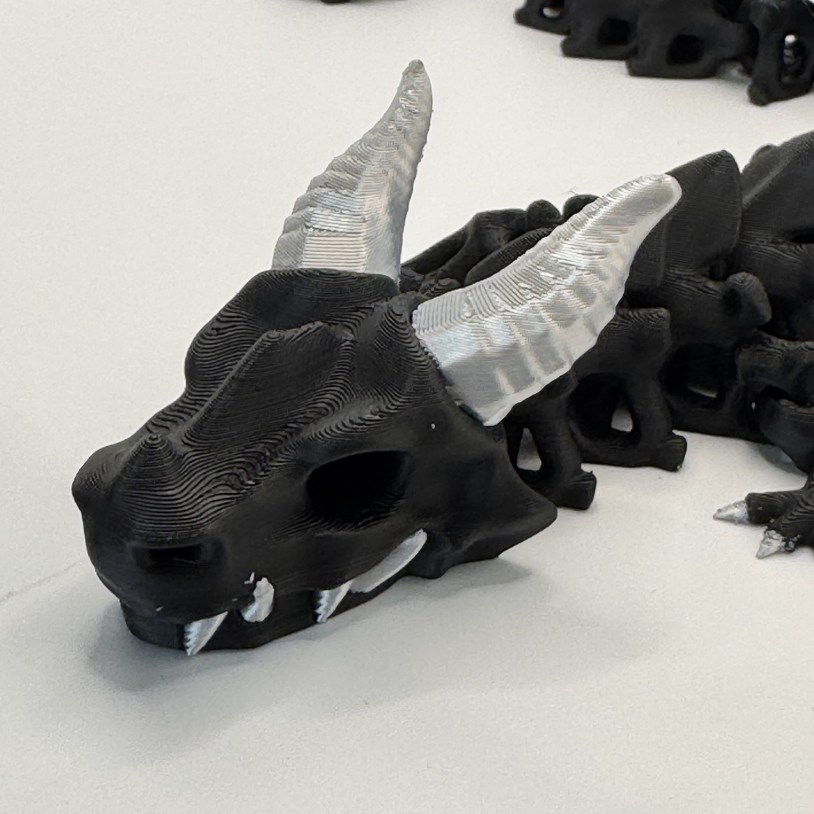 Ash Bone Dragon Black & Silver Articulated Dragon 3D Printed Flexi Fantasy