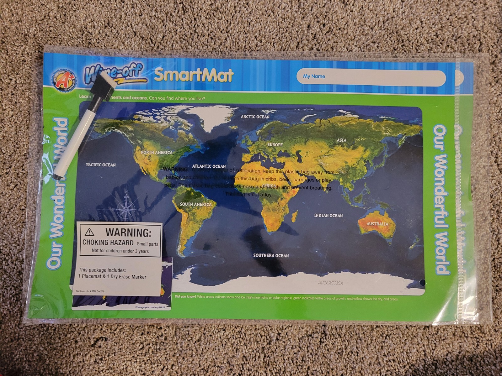 Our Wonderful World Wipe Off Smart Mat 2 Sets The United States or The World