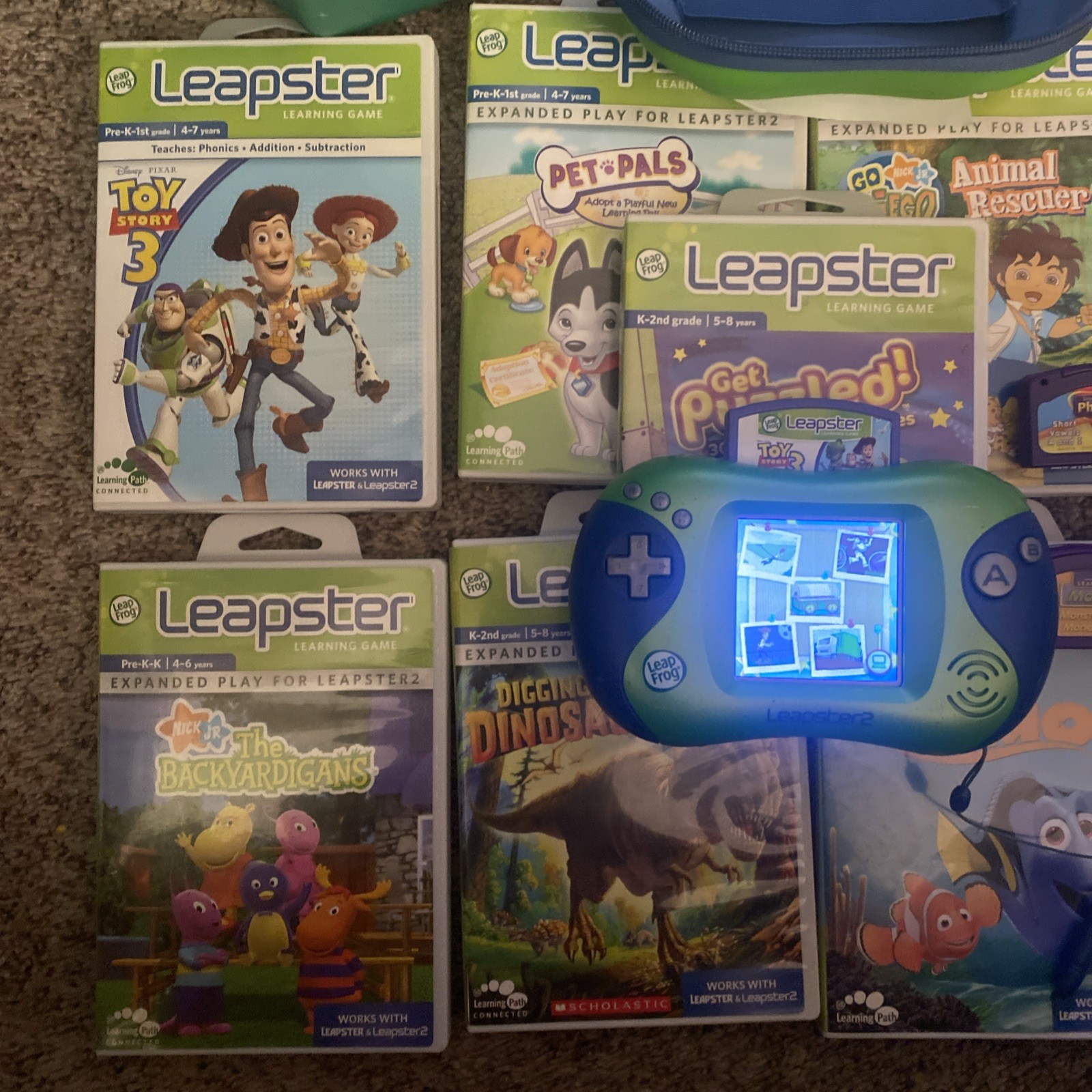 Leap Frog Leapster 2 Handheld Game, With 9 Games, Pre-Owned No Power Cord Works