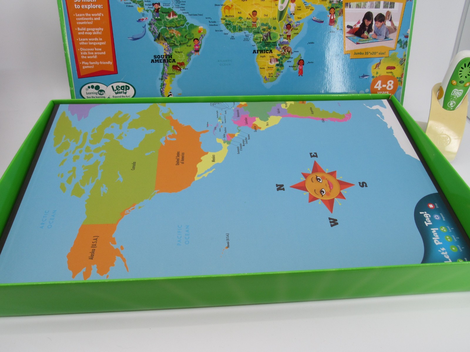 Leap Frog Interactive World Map 2 Sided Tag Read System Pen Included