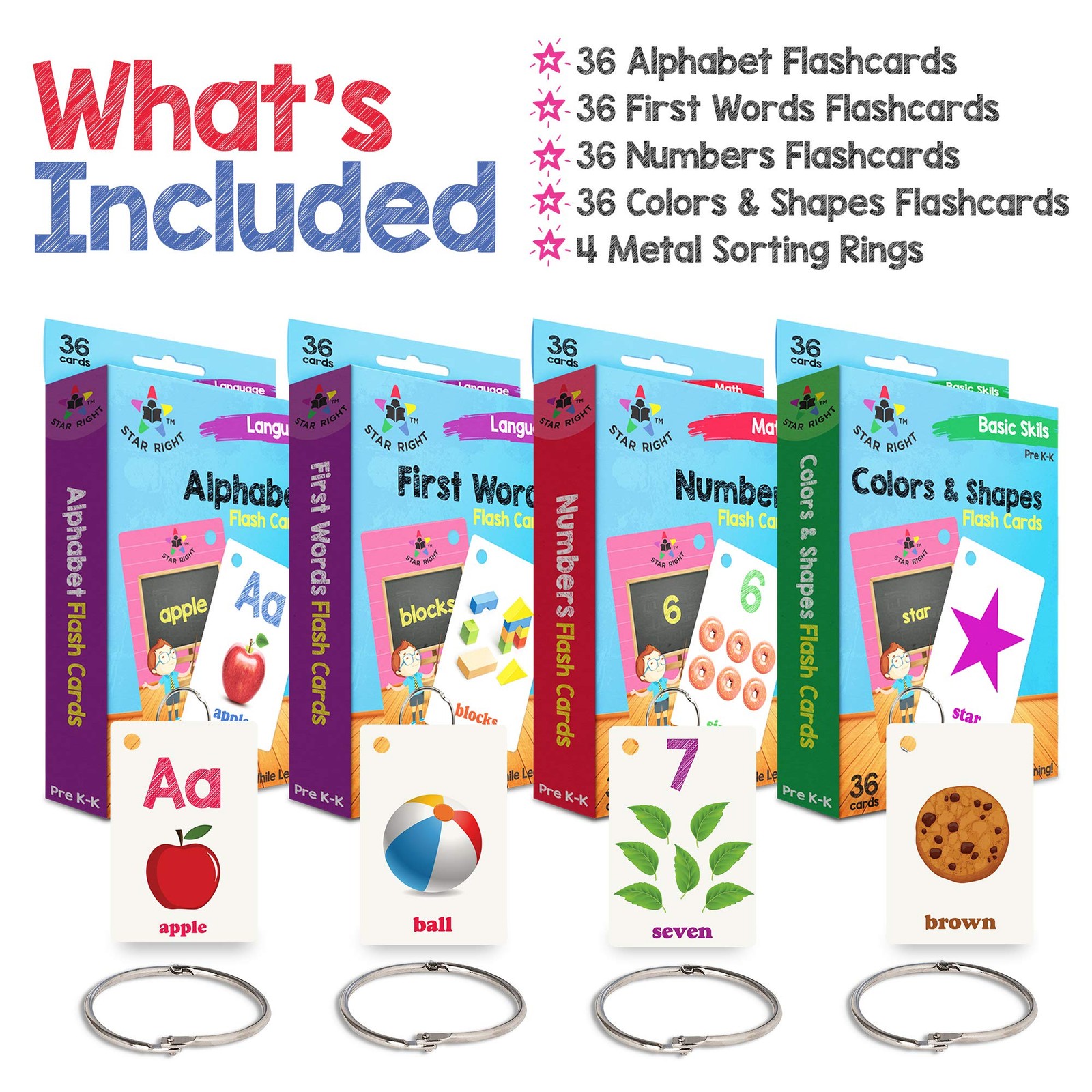 Flash Cards Set of 4 – Numbers, Alphabets, First Words, Colors & Shapes – Val…