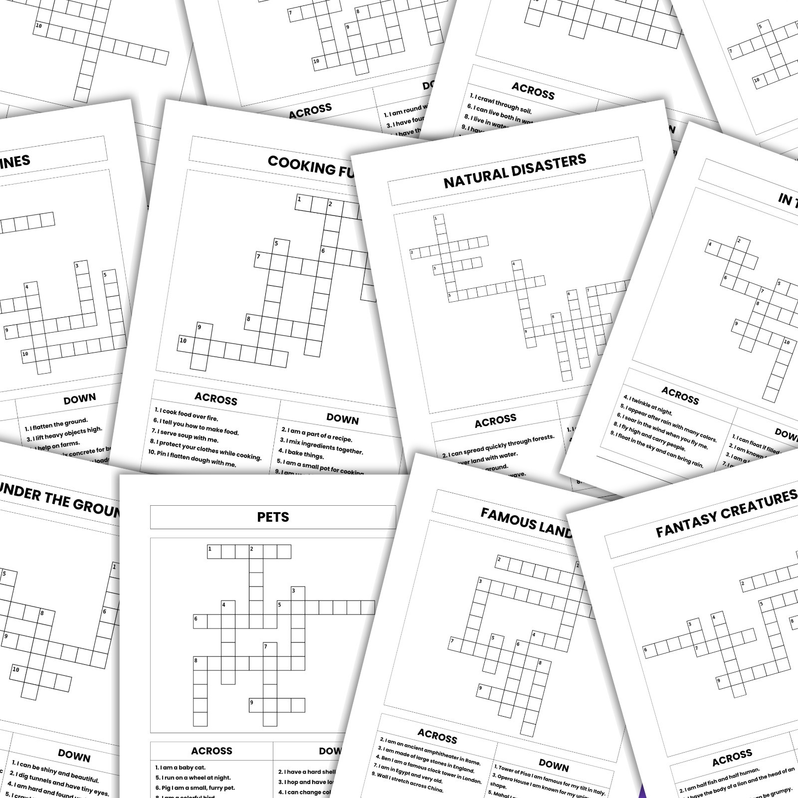 Kids Crossword Puzzle Worksheets | Printable Activities | Digital Download