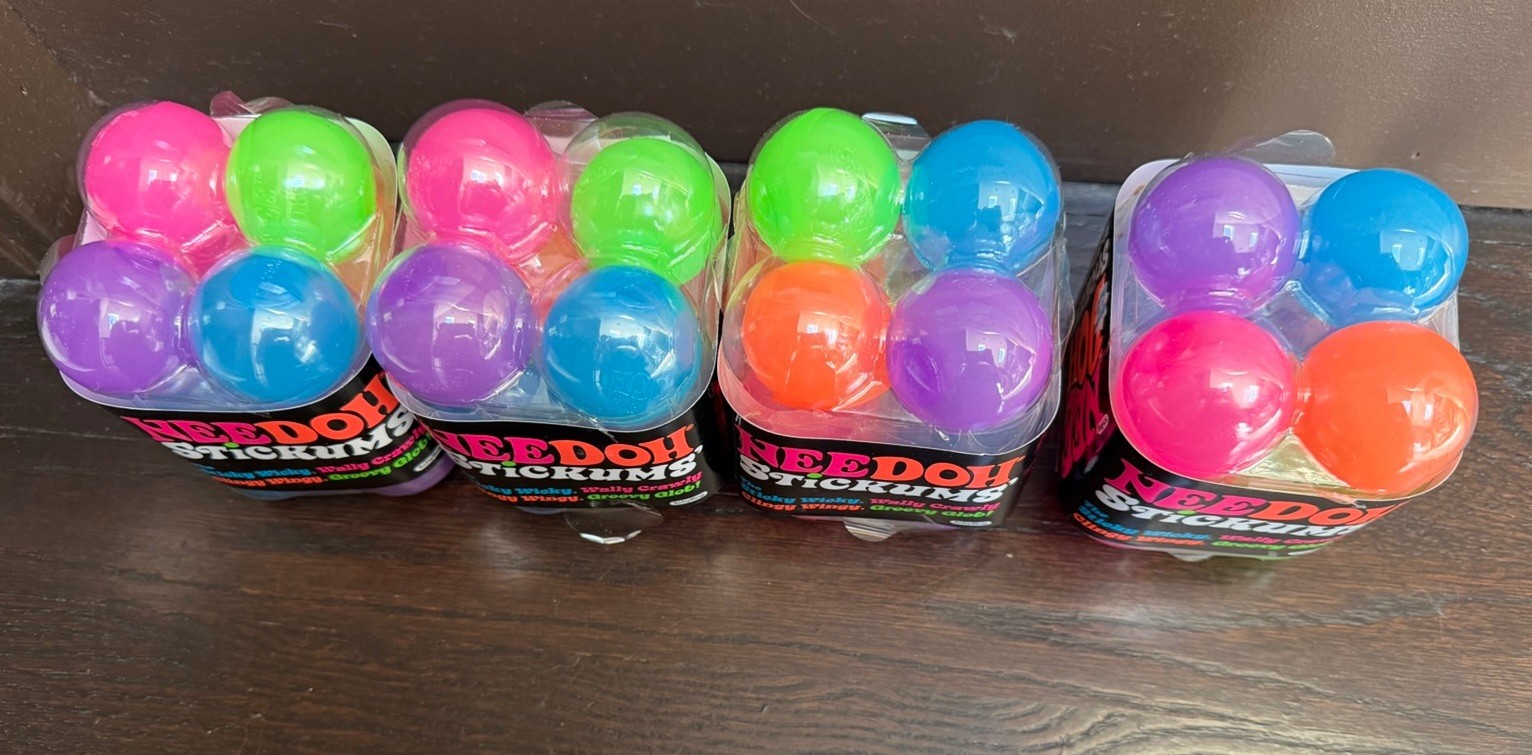 Four 12-Piece Sets of Schylling NeeDoh Stickums Tactile Squeeze Toy, Multicolor