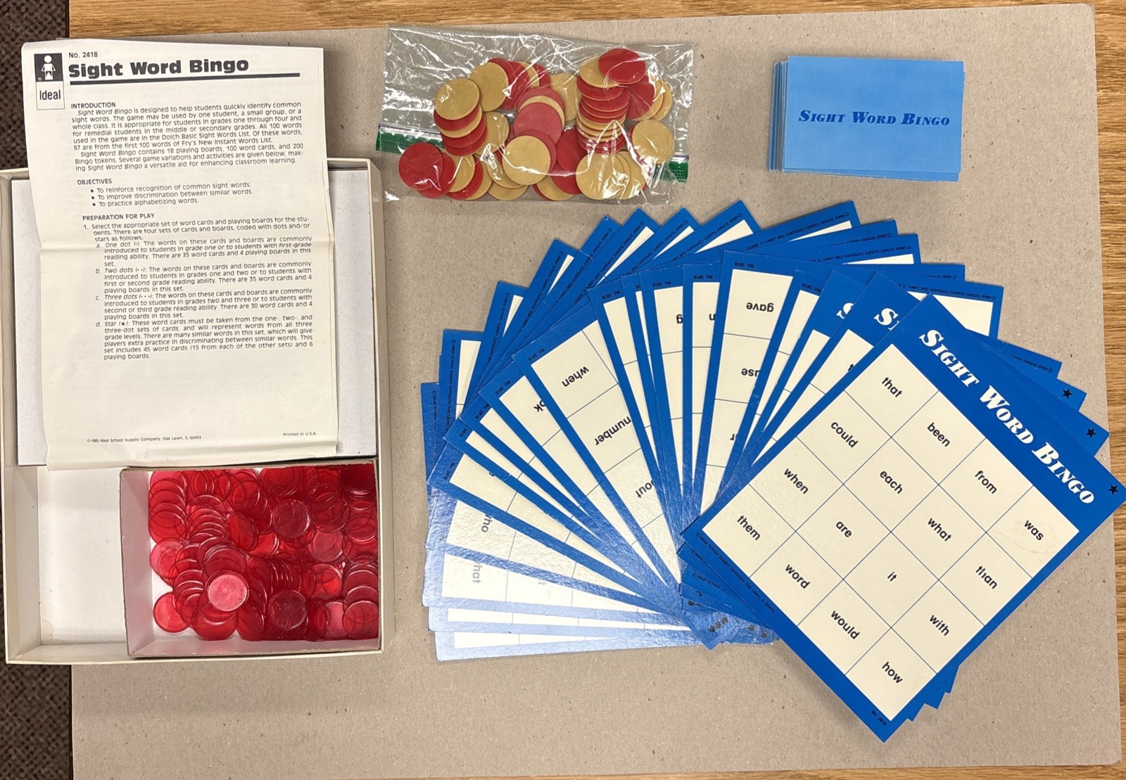1985 Ideal School Supply Sight Word Bingo N0. 2418 Dolch Fry Fry’s List