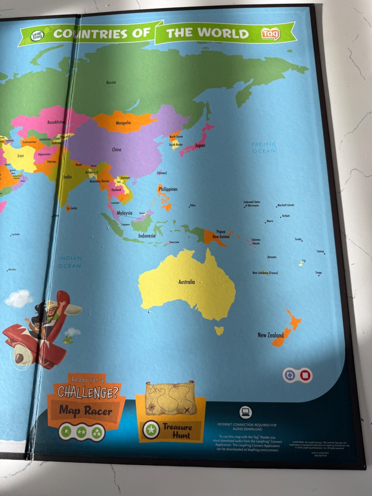 Leap Frog Interactive Jumbo World Map 2 Sided Tag Read System Pen Not Included