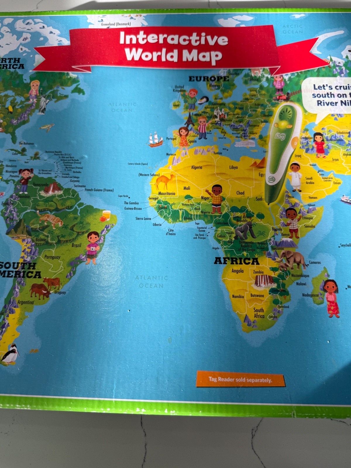Leap Frog Interactive Jumbo World Map 2 Sided Tag Read System Pen Not Included