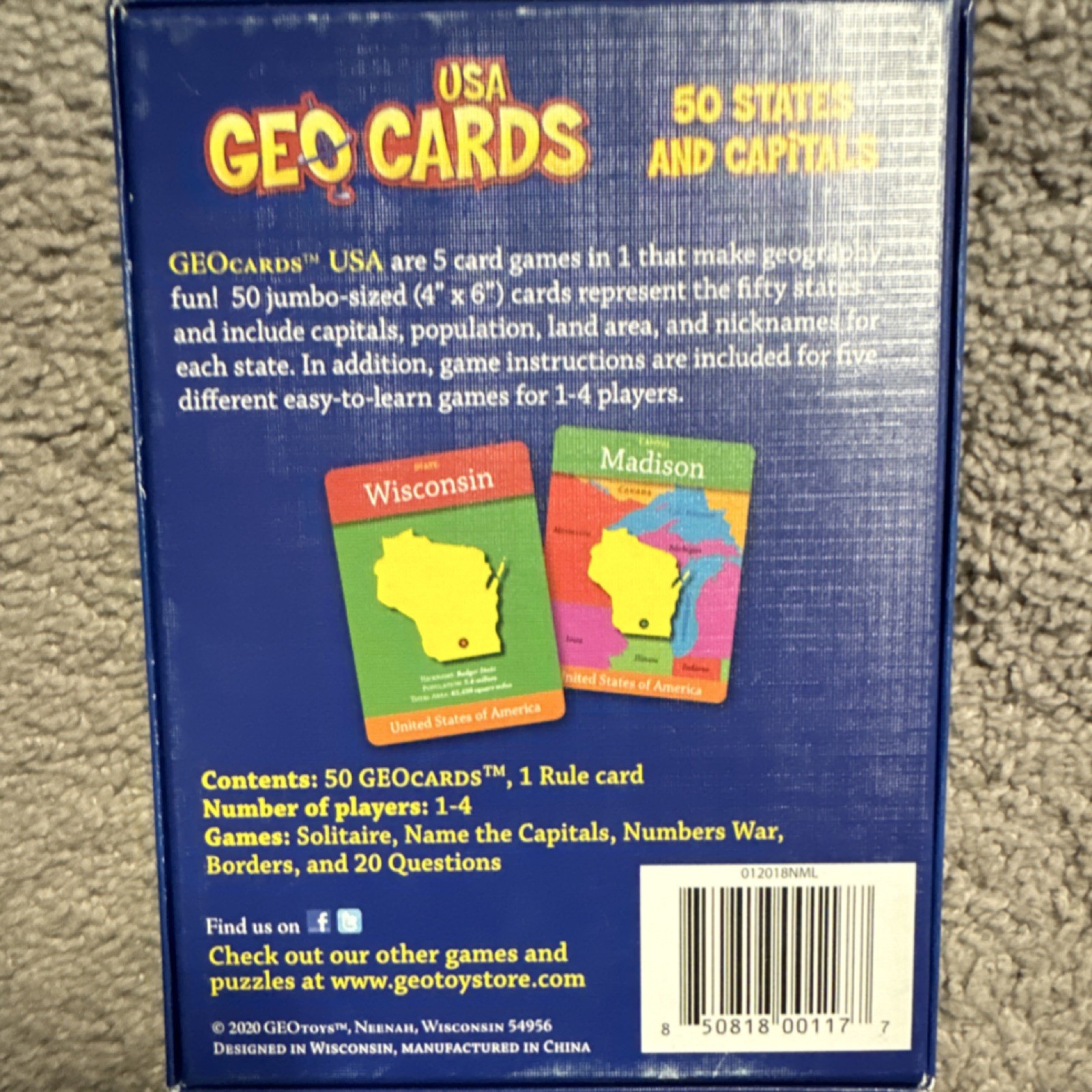 GEOToys University Games USA GeoCards & The USA Card Game 50 States Maps