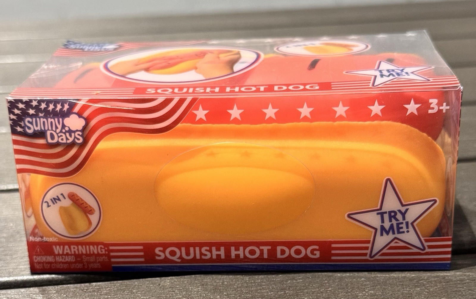 Squishy Hot Dog Squeezy Fidget Toy Sunny Days 2-in-1 Hotdog Stress Relief NEW