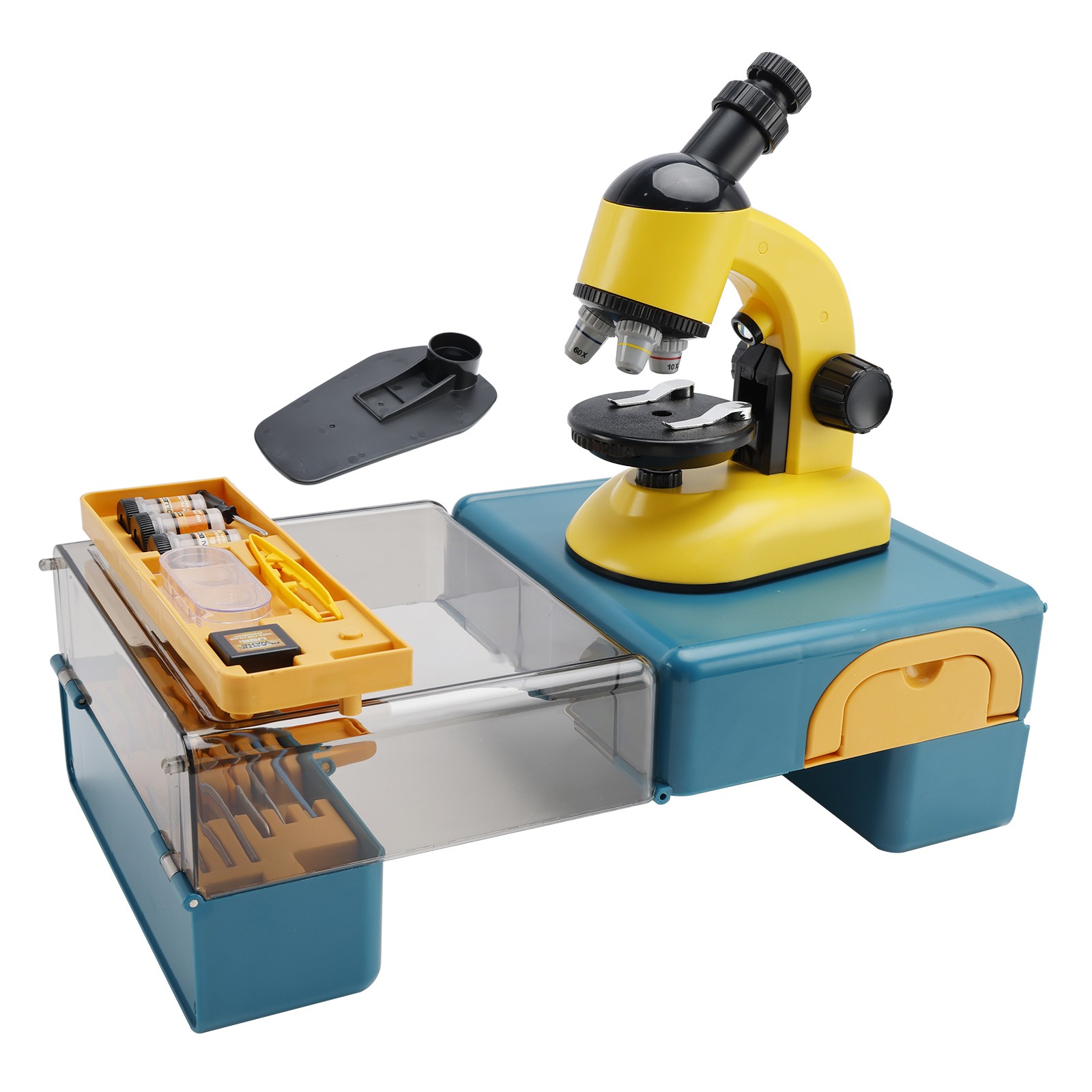 Rotating Microscope LED 100X-1200X Magnification Science Toy Kit For Kid Yellow