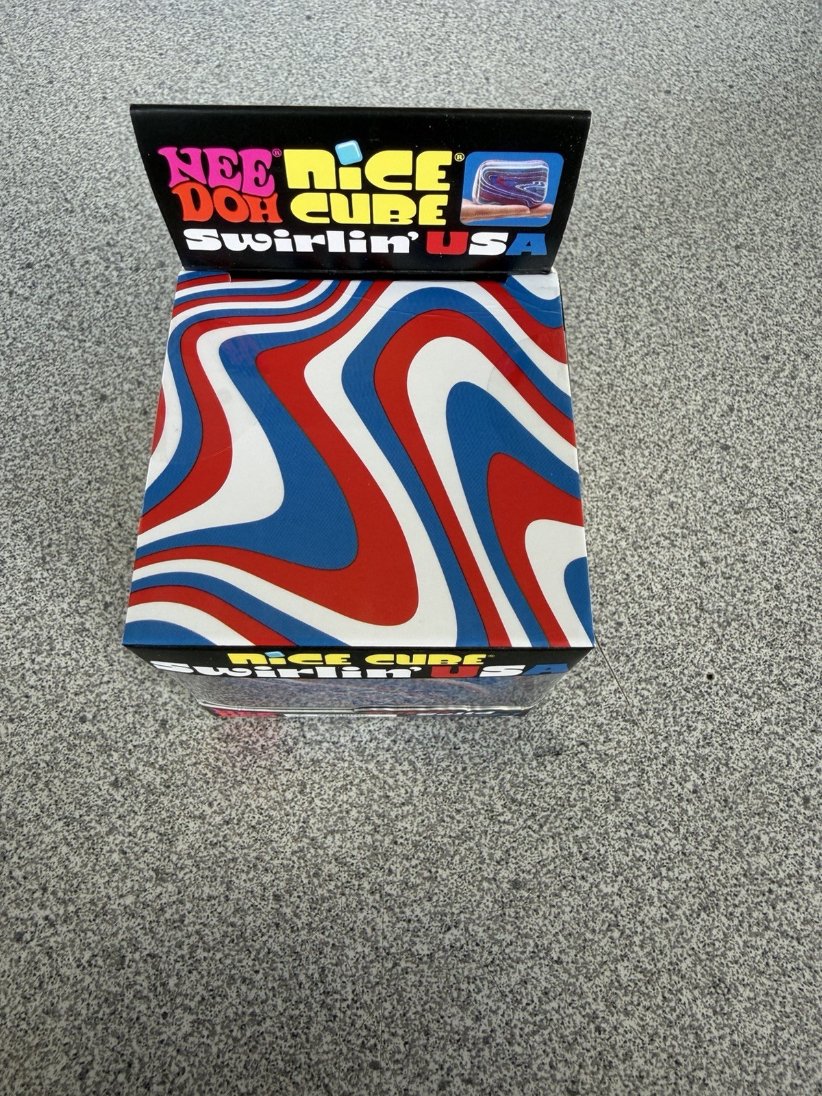 NeeDoh Nice Cube Swirlin’ USA Super Solid Squish Squeeze Toy Blue Red White