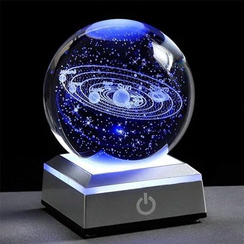 3D Solar System Crystal Ball with LED Colorful Lighting Touch Base, Modern2