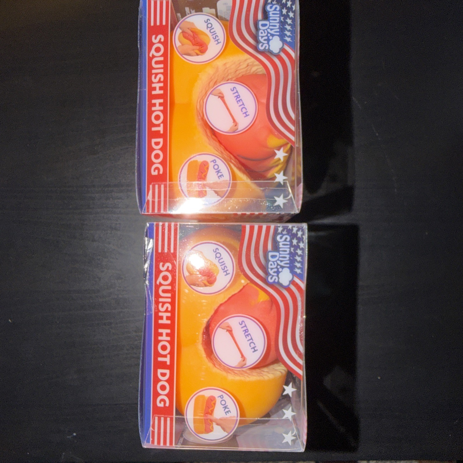 2x Squishy Hot Dog Squeezy Fidget Toy Sunny Days 2-in-1 Hotdog Stress Relief NEW