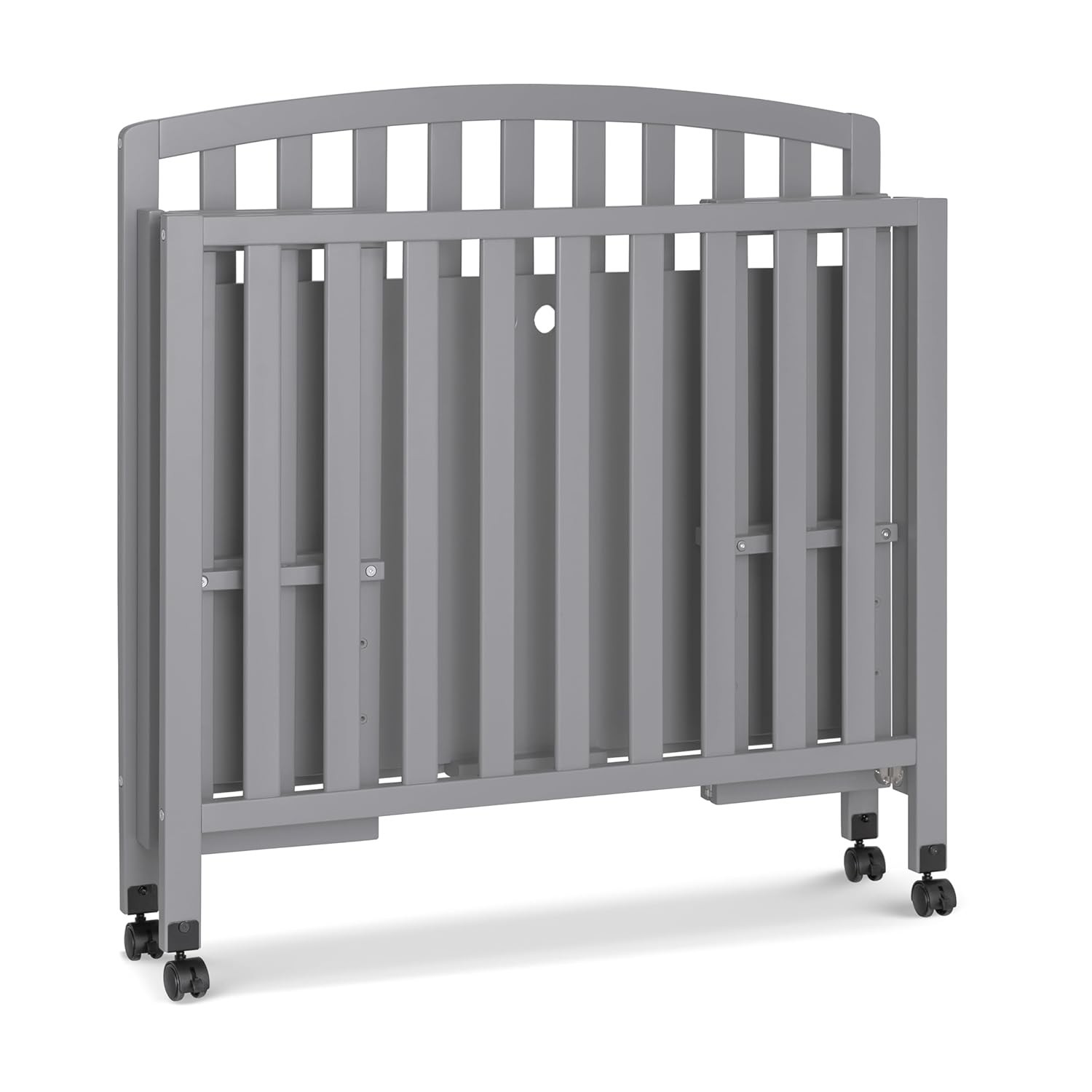 Dylan Folding Portable 3-in-1 Convertible Mini Crib and Twin Bed in Grey, Gre…