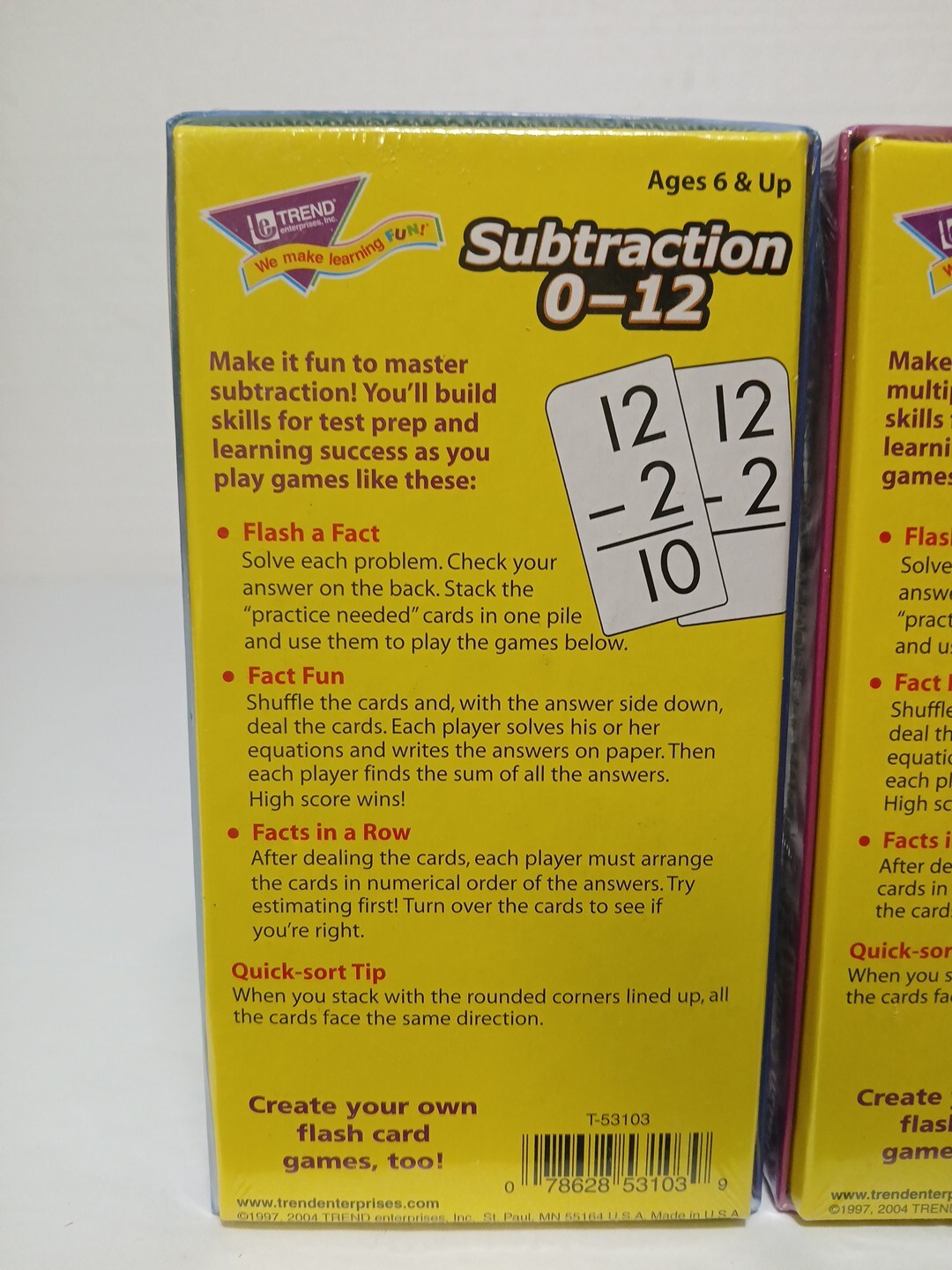New Vintage 1997 Trend Flash Cards Subtraction & Multiplication 91 Cards