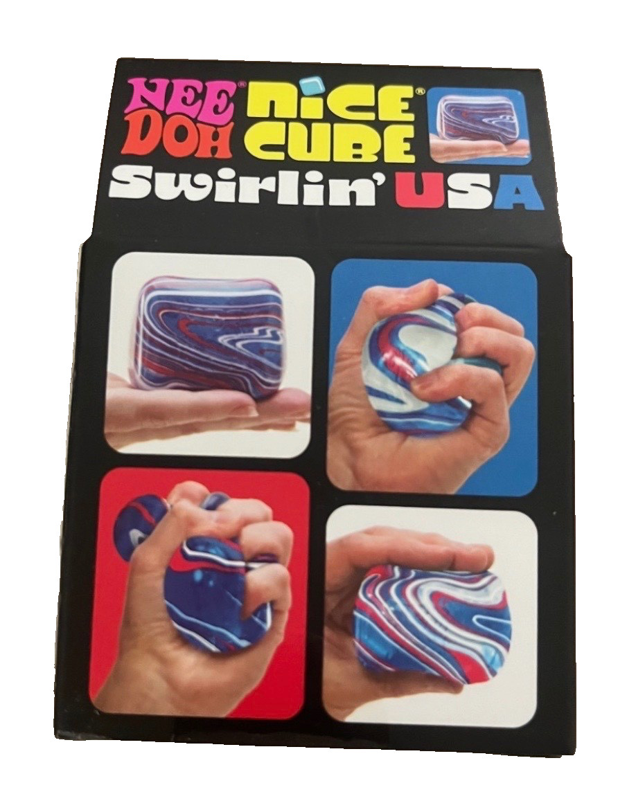 Schylling NeeDoh Nice Cube 4th Of July Swirlin USA Red White Blue Stress Toy