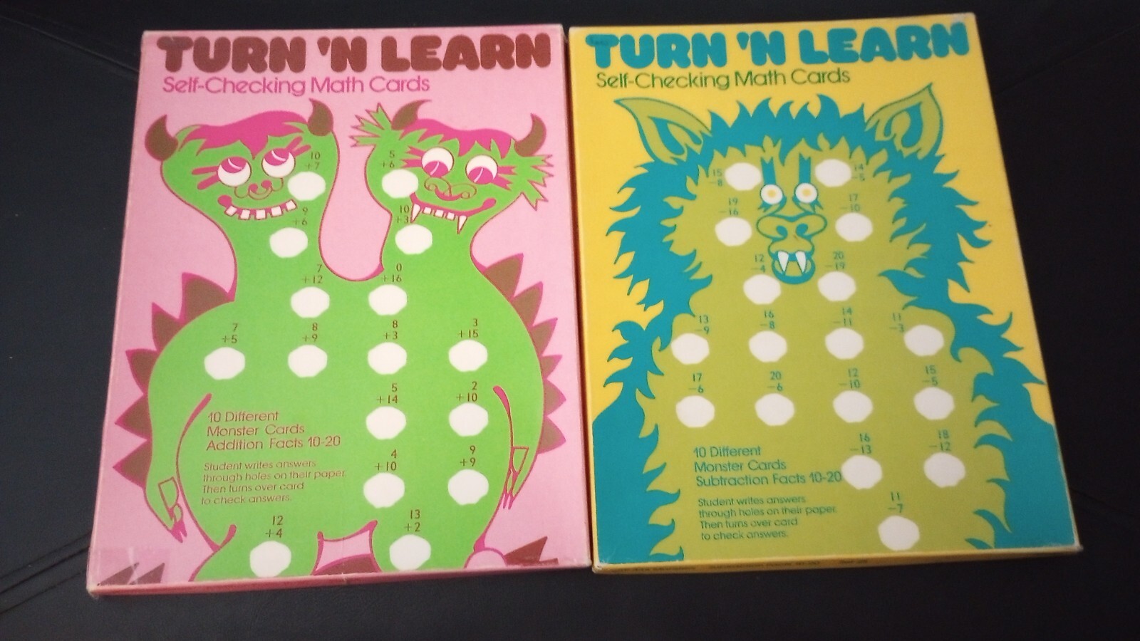 Vintage ’77 Turn n Learn Self Checking Add and Subtract Math Cards Monster Theme