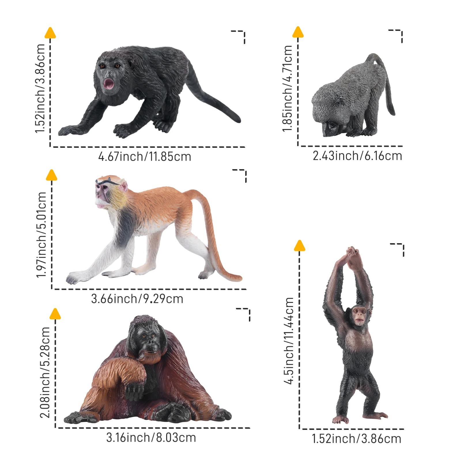 Toymany 15pcs Primates Animal Figurine Realistic Collectible Handpainted Toy Set