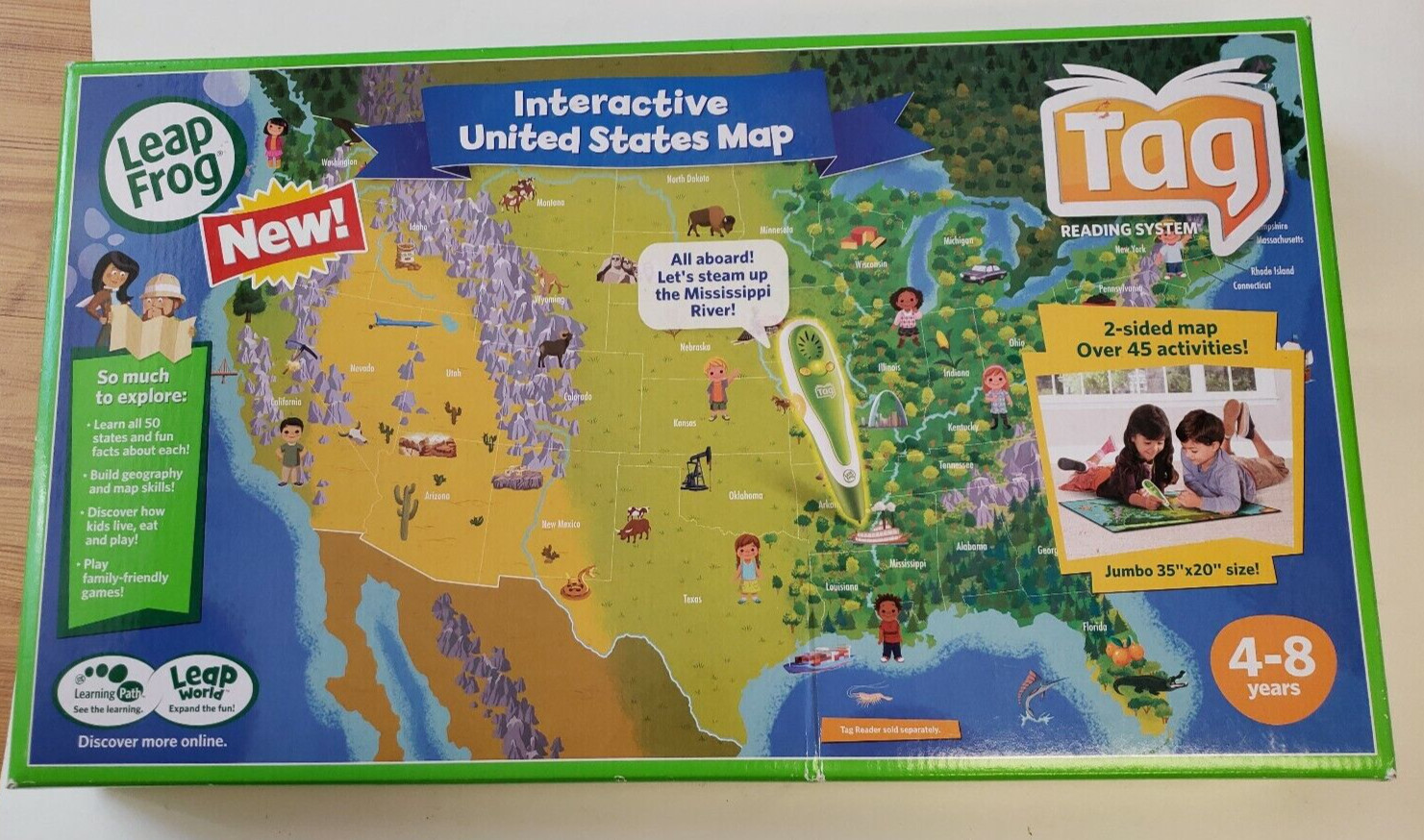 Leap Frog Tag Interactive United States Map 2 Sided Jumbo 35″ x 20″ Age 4-8.
