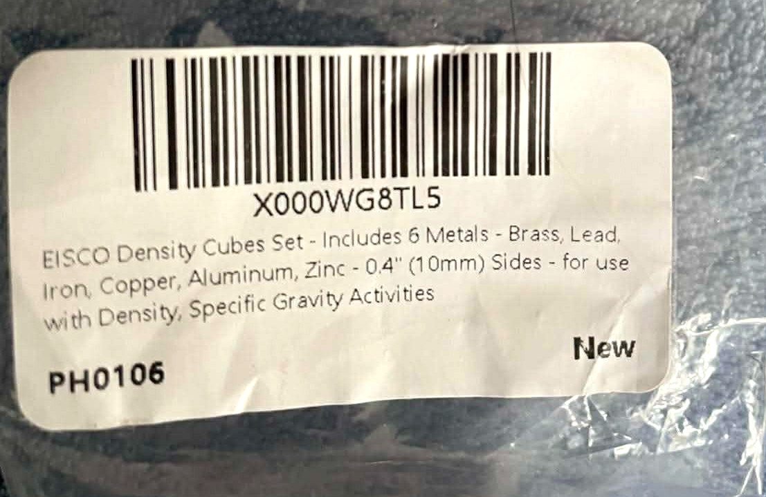 Density Cubes Set – 6 Metals – For Density Investigation – Eisco Labs
