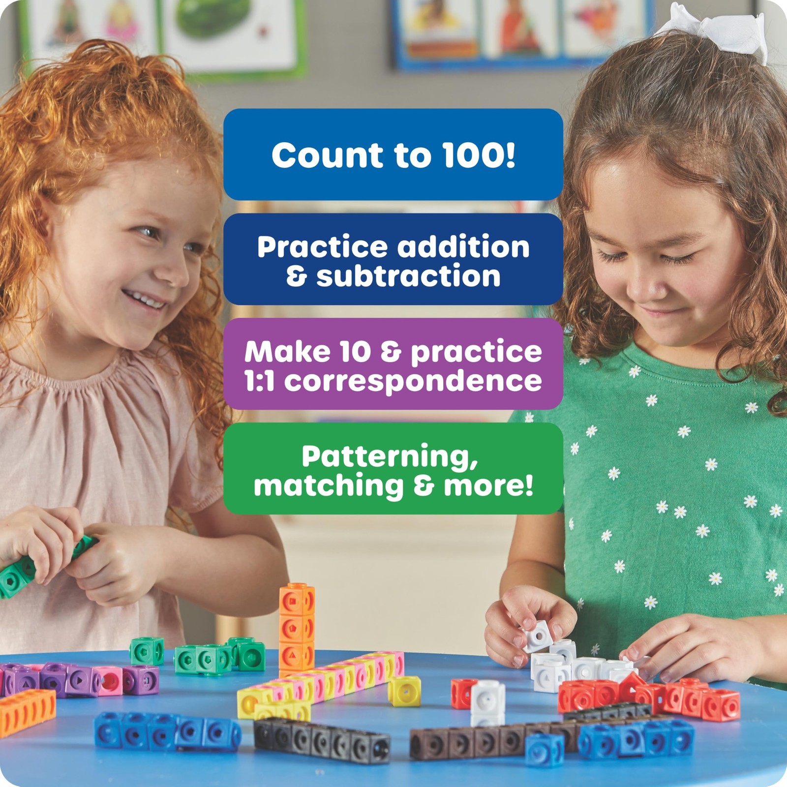 Learning Resources MathLink Cubes – Set of 100 Cubes, Ages 3/4in, Multicolor