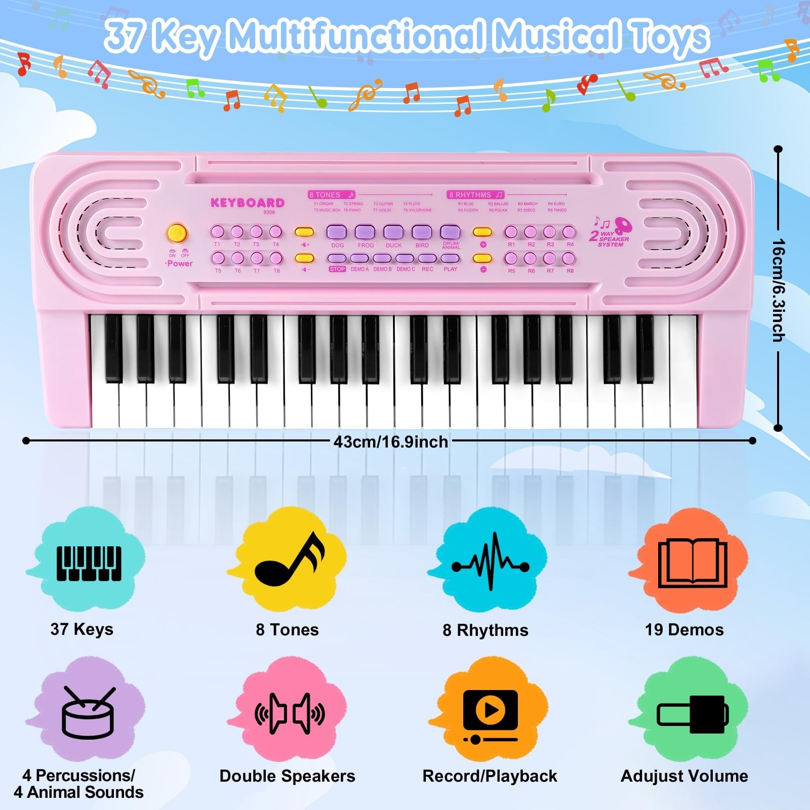 Toddler Piano Keyboard 37 Keys with Microphone – Kids Music Toy for Ages 3-8, Pi