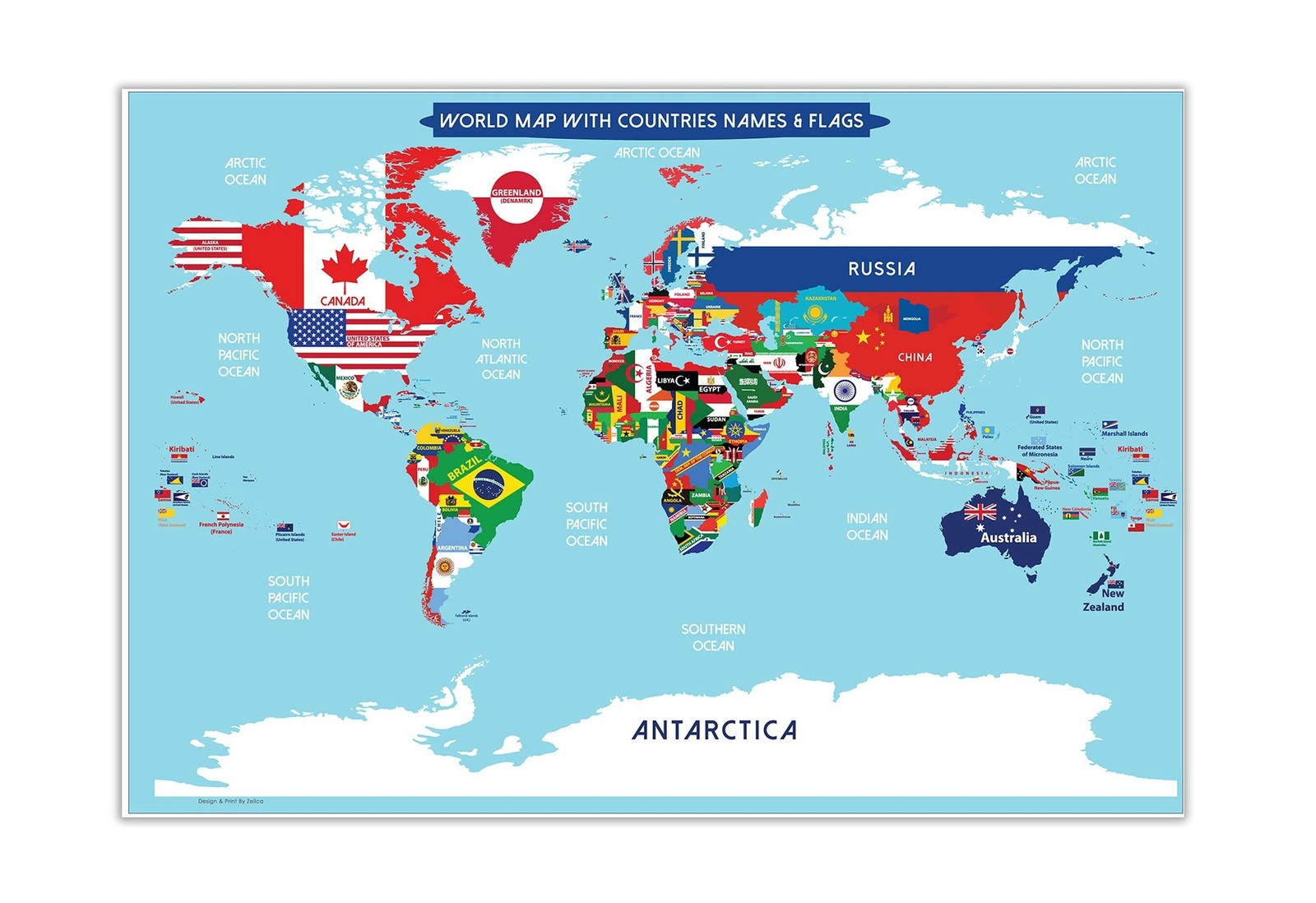 World Map Poster with Countries FLAGS For Kids (SMALL size13x19 World Map Lam…