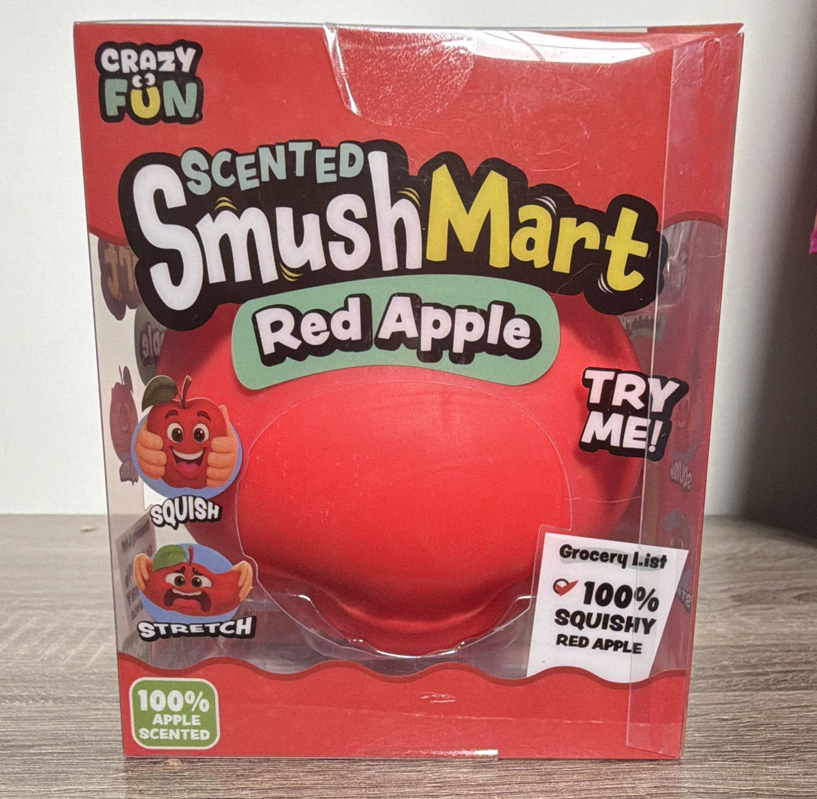 SmushMart Red Apple Scented Squishy Tactile Squeeze Toy, Red/Green, Ages 6+