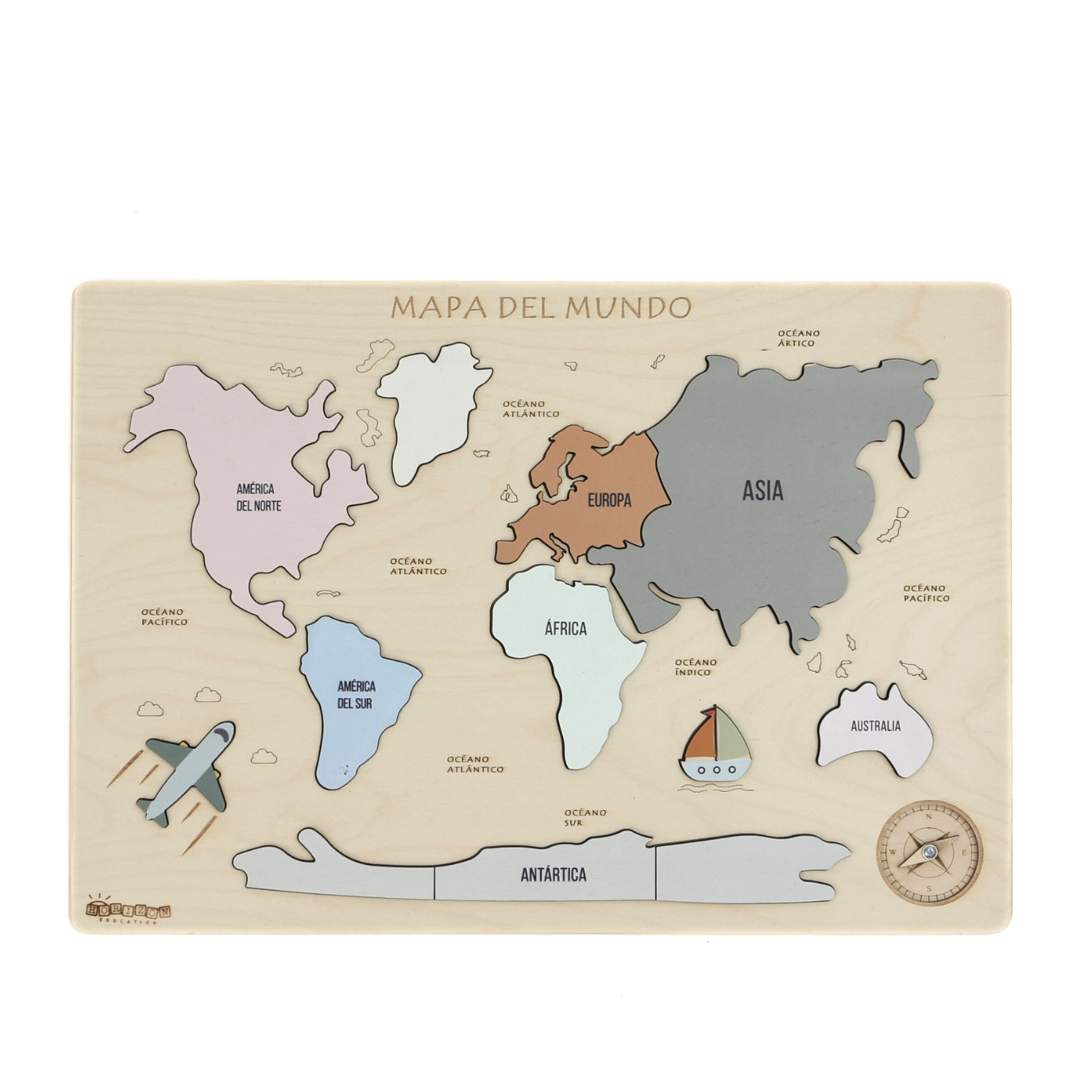 World Map Montessori Wooden World Puzzle for Kids (Ages 3+) – Educational Map