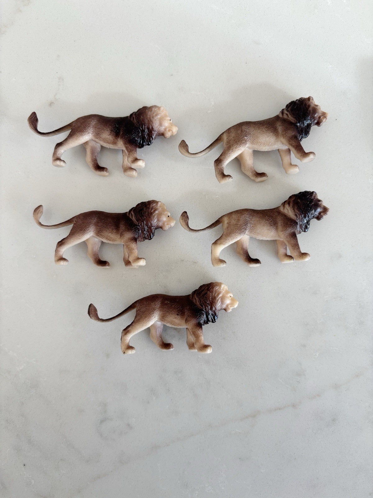 Lot Of 5 Small Vintage Safari Zoo Lion Plastic Figurine Toys, Brand Unknown