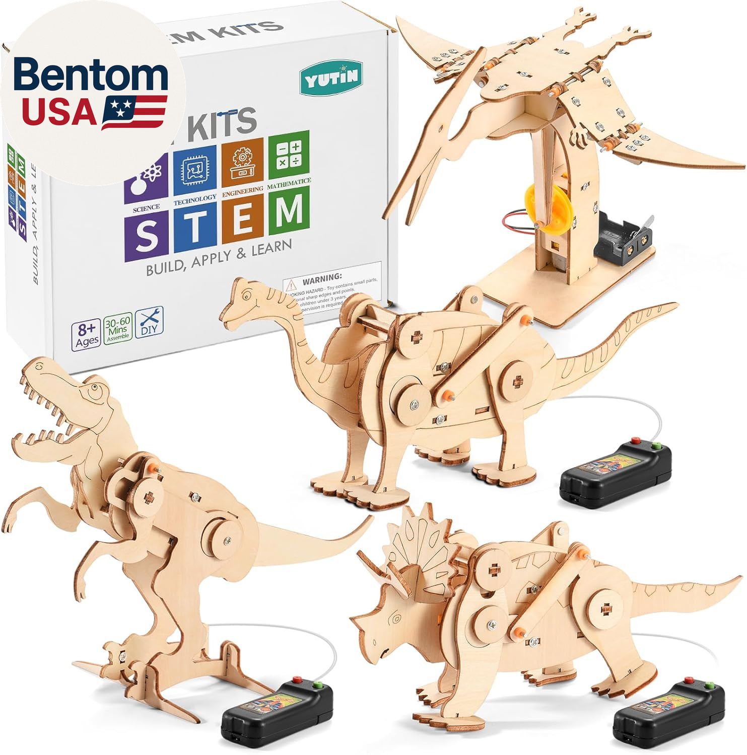 Dinosaur STEM Kits for Kids Ages 8-10-12, 4 in 1 Wood Building Toys for Boys Age