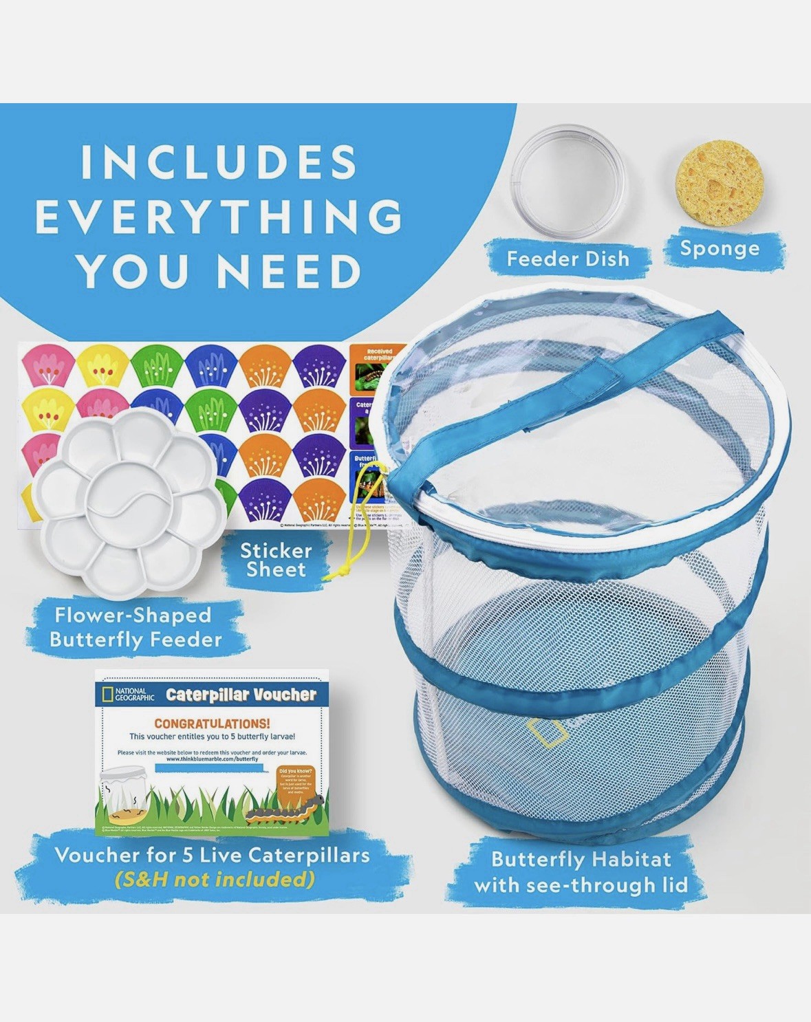 NATIONAL GEOGRAPHIC Butterfly Growing Kit Voucher for 5 Live Caterpillars STEM