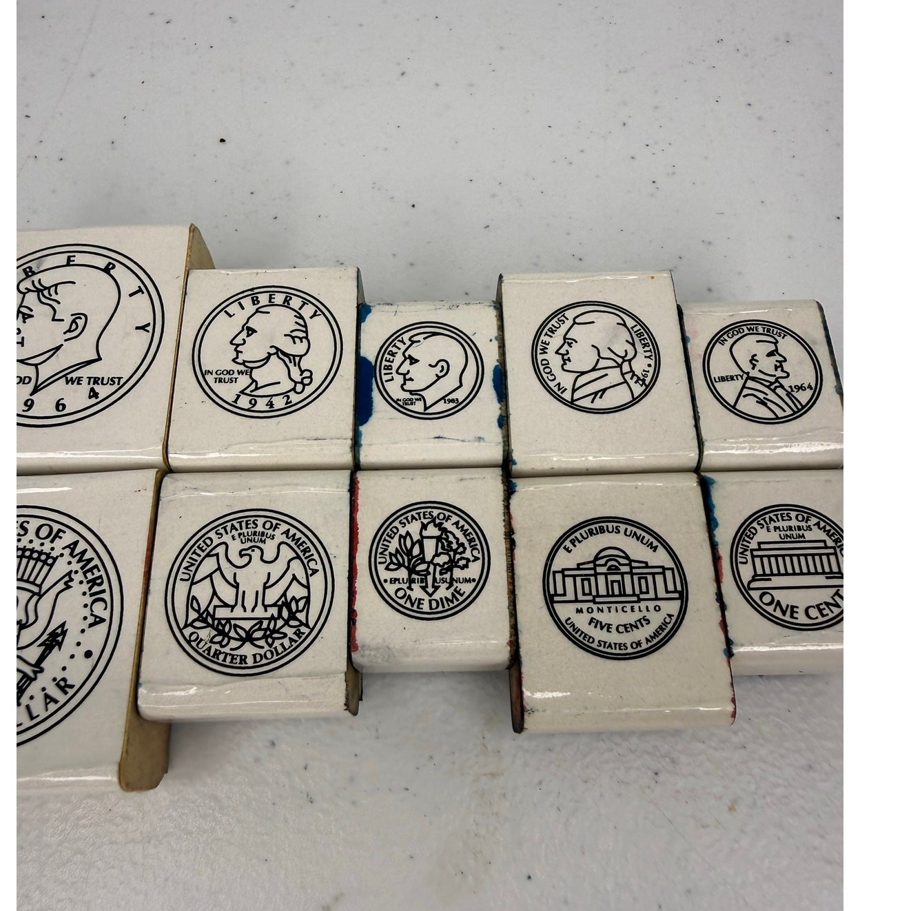 Vintage Coin Rubber Stamp Set Kennedy 1/2 Dollar Quarter Dime Nickel Penny 10 Pc