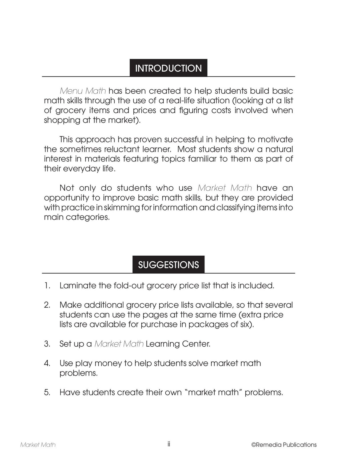 Remedia Publications Real Life Math Series Market Math Workbook For Grades 3-6