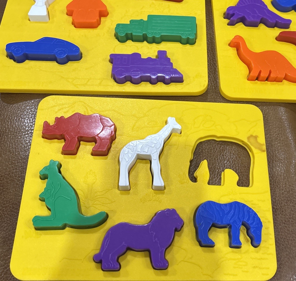 Vintage Discovery Toys Place and Trace Puzzle Animals Vehicles & Tangram 7 Pc