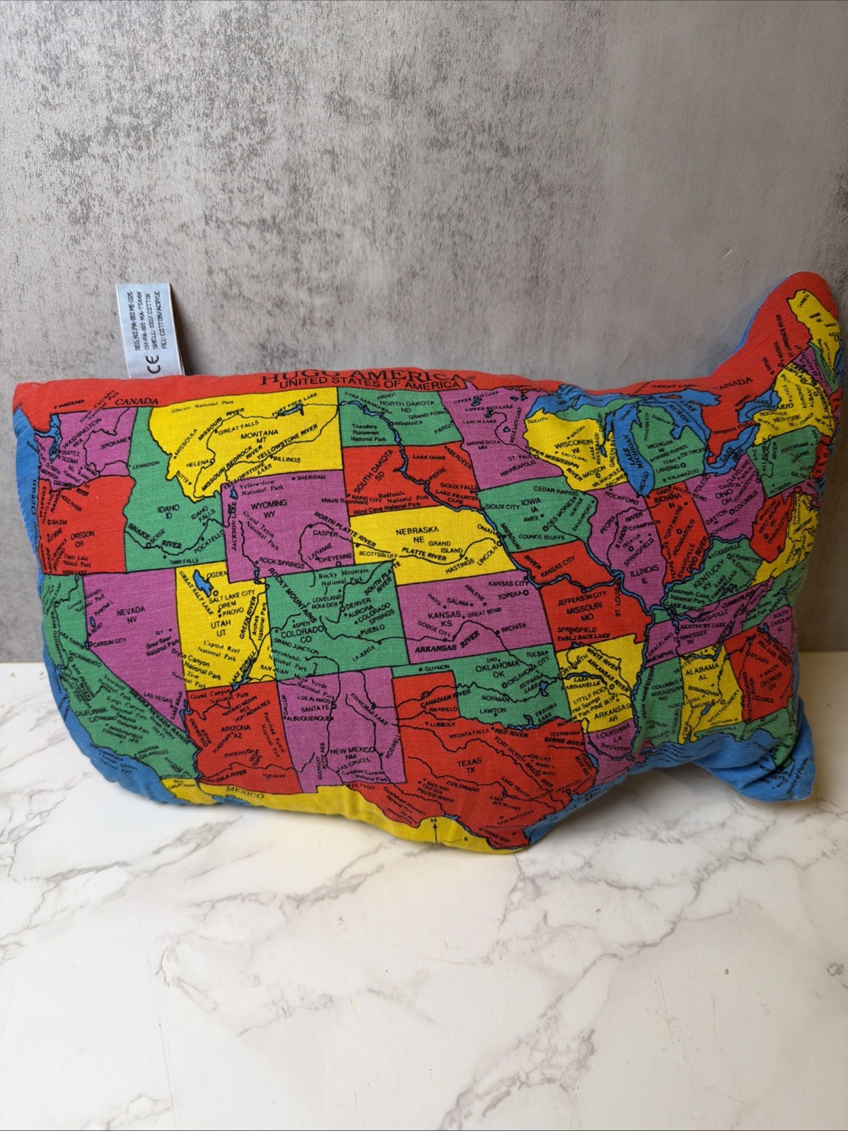 Vintage 1990 Hugg-A-Planet HUGG AMERICA Political Map Plush Pillow Educational