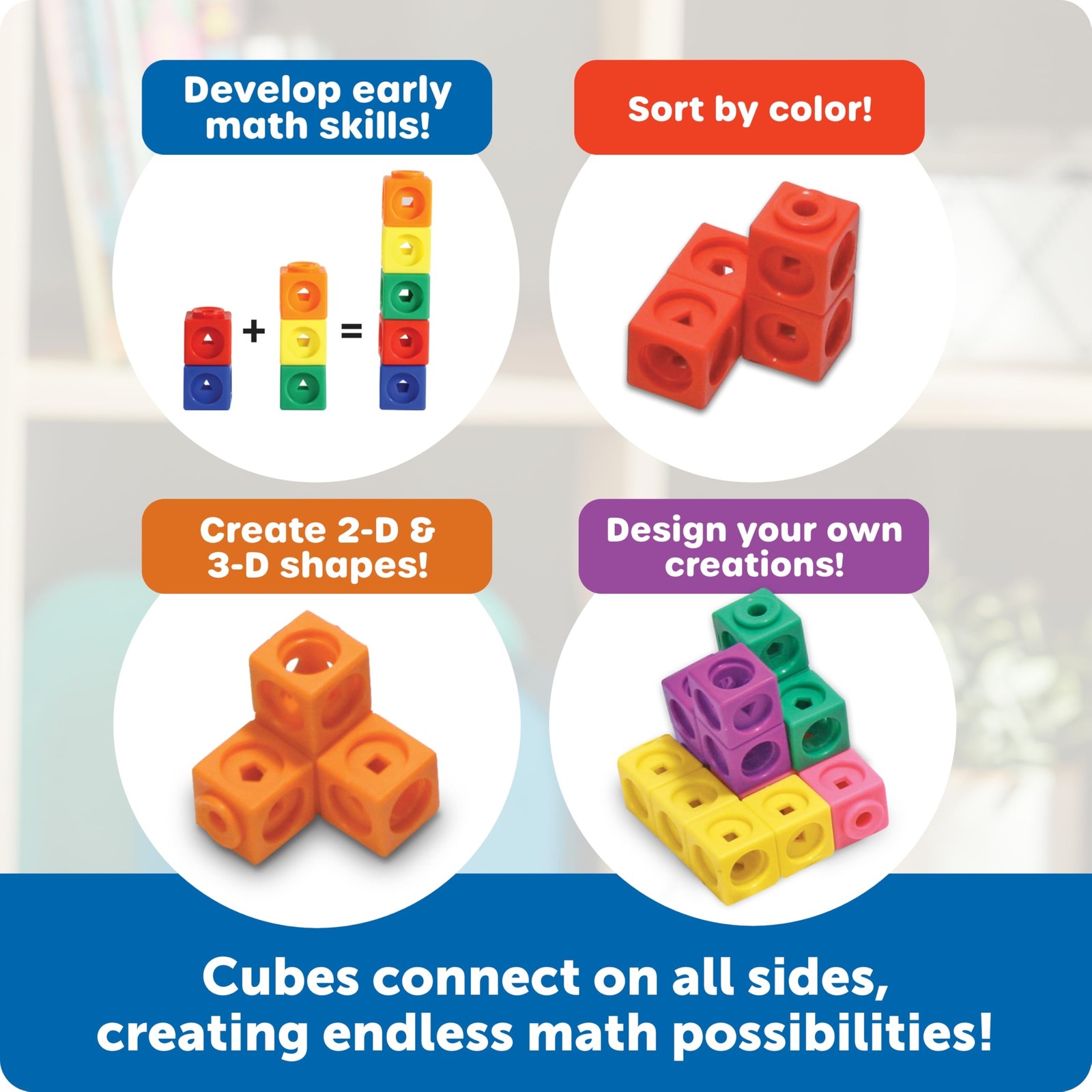Learning Resources MathLink Cubes – Set of 100 Cubes, Ages 3/4in, Multicolor