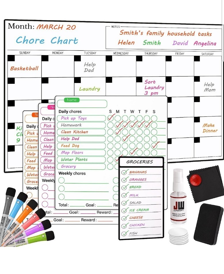 JW Crafts -Chore Chart Kit for Kids Teens & Adults -Magnetic 5 Charts Markers