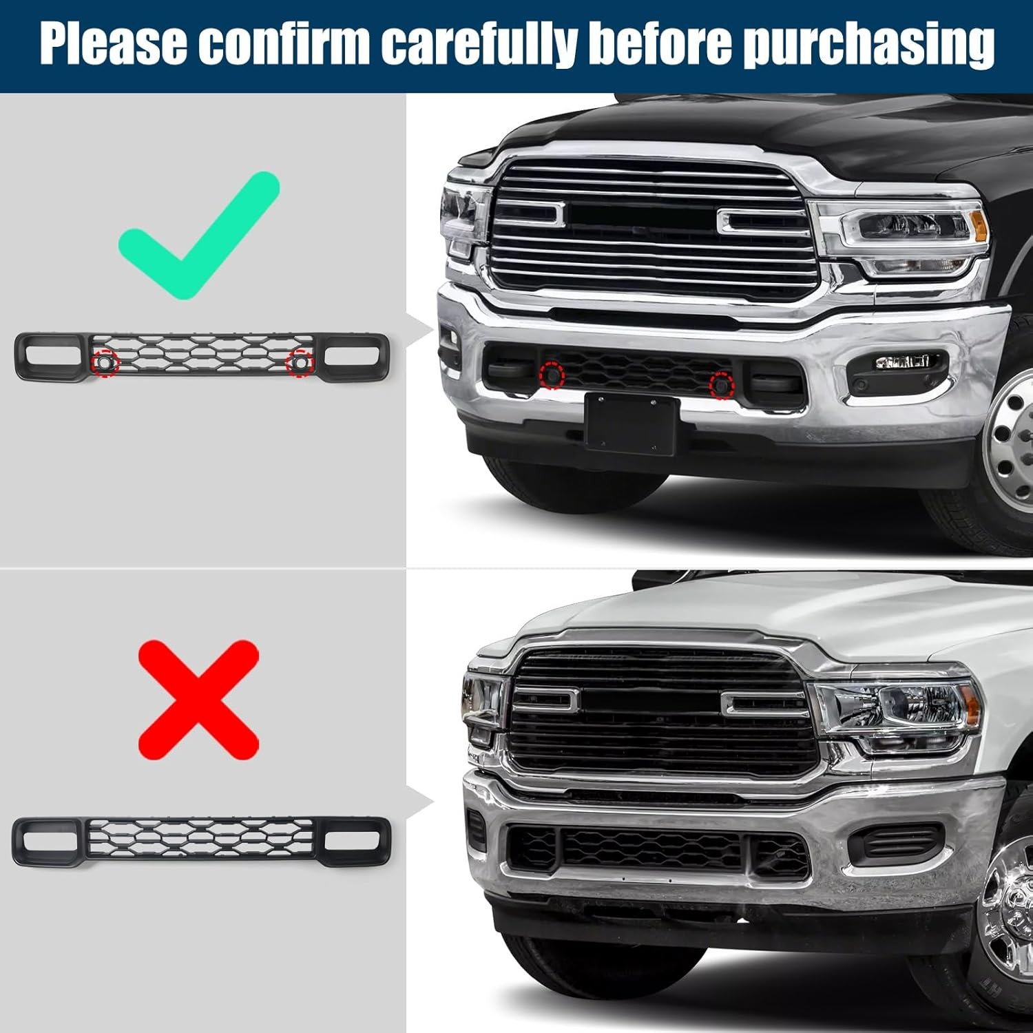 Front Lower Grill Compatible with RAM 2500 3500 2019-2024 Bumper Grille with Sen