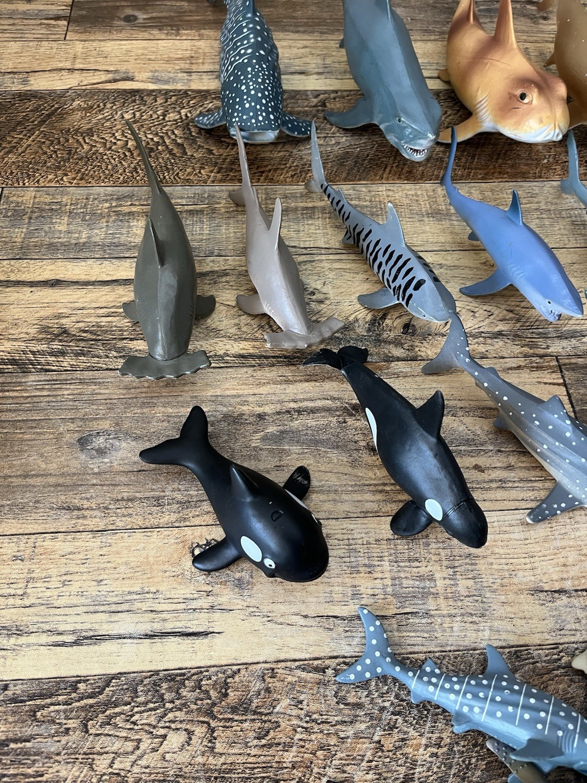 Ocean Animals Plastic Large Lot 60+ Of Sharks Whale Dolphins 10 Inch And Less
