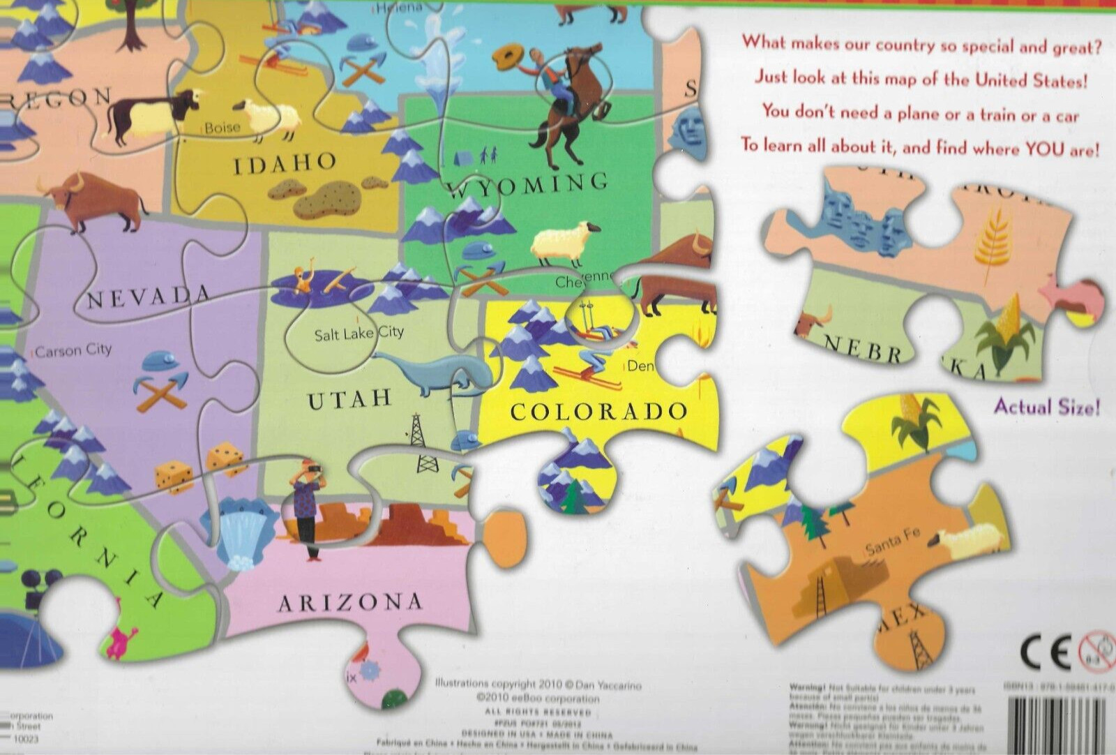eeboo United States 100 pc Map Puzzle, NEW Age 5 up, Teacher, State Facts 18×27